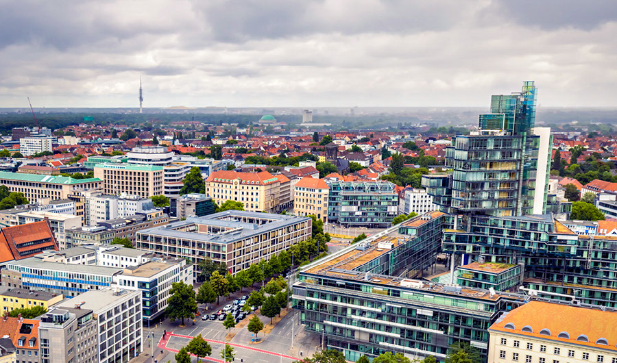 Luftaufnahme von Hannover vom Aegidientorplatz aus Richtung Norden.