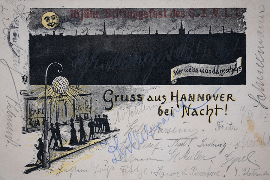 Postkarte aus dem Jahr 1897: Gruß aus Hannover bei Nacht!