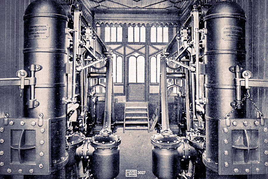 Eine historische Innenansicht vom Wasserwerk in Hannover Ricklingen. 